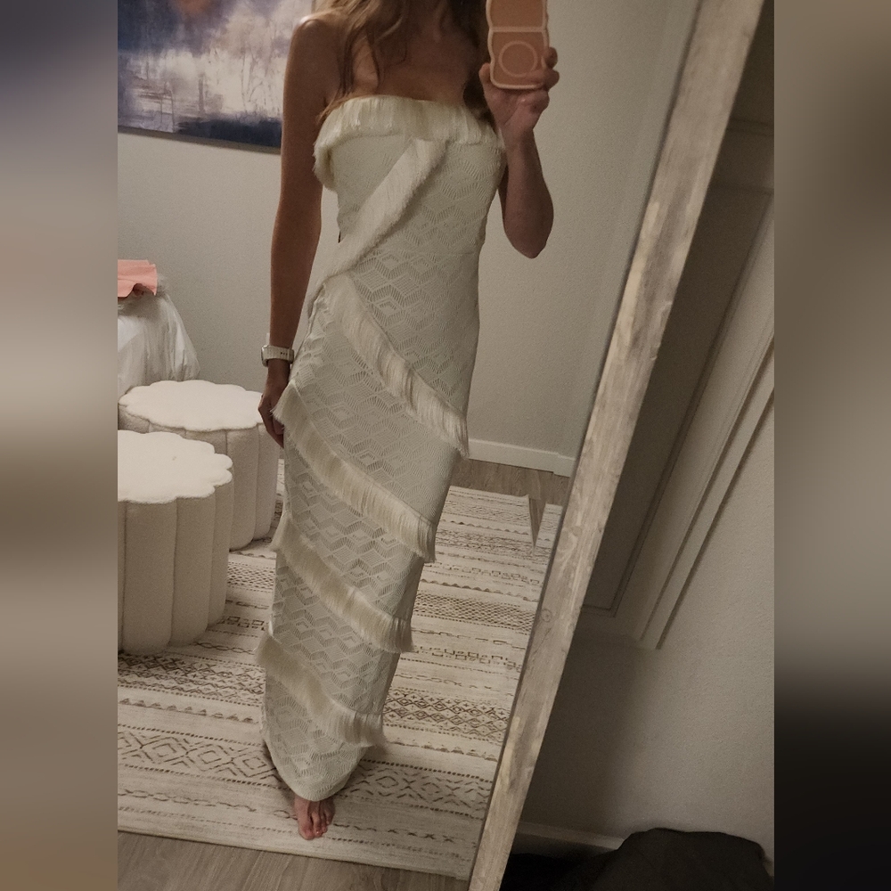 Patbo Crochet Strapless Fringe Trim Maxi Dress - Picture 12 of 15